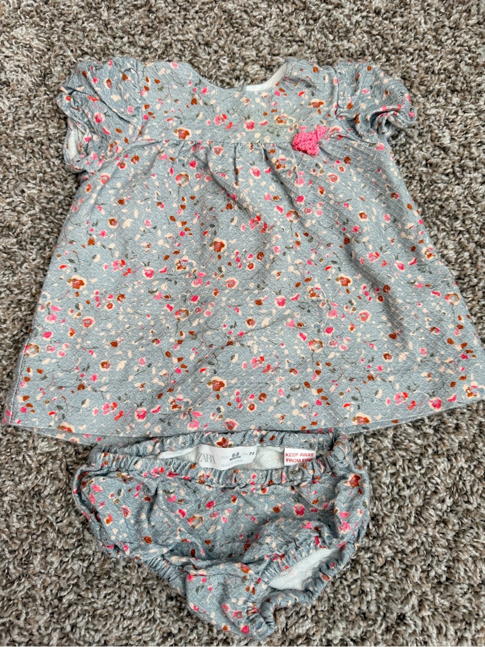 Zara Grey Floral Dress with Bloomers - Pink & Orange Accents